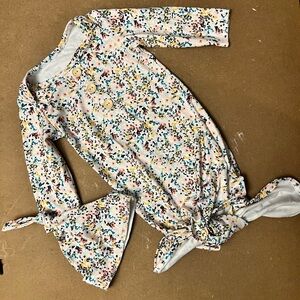 Floral Baby Onesie Gown with Button Details
